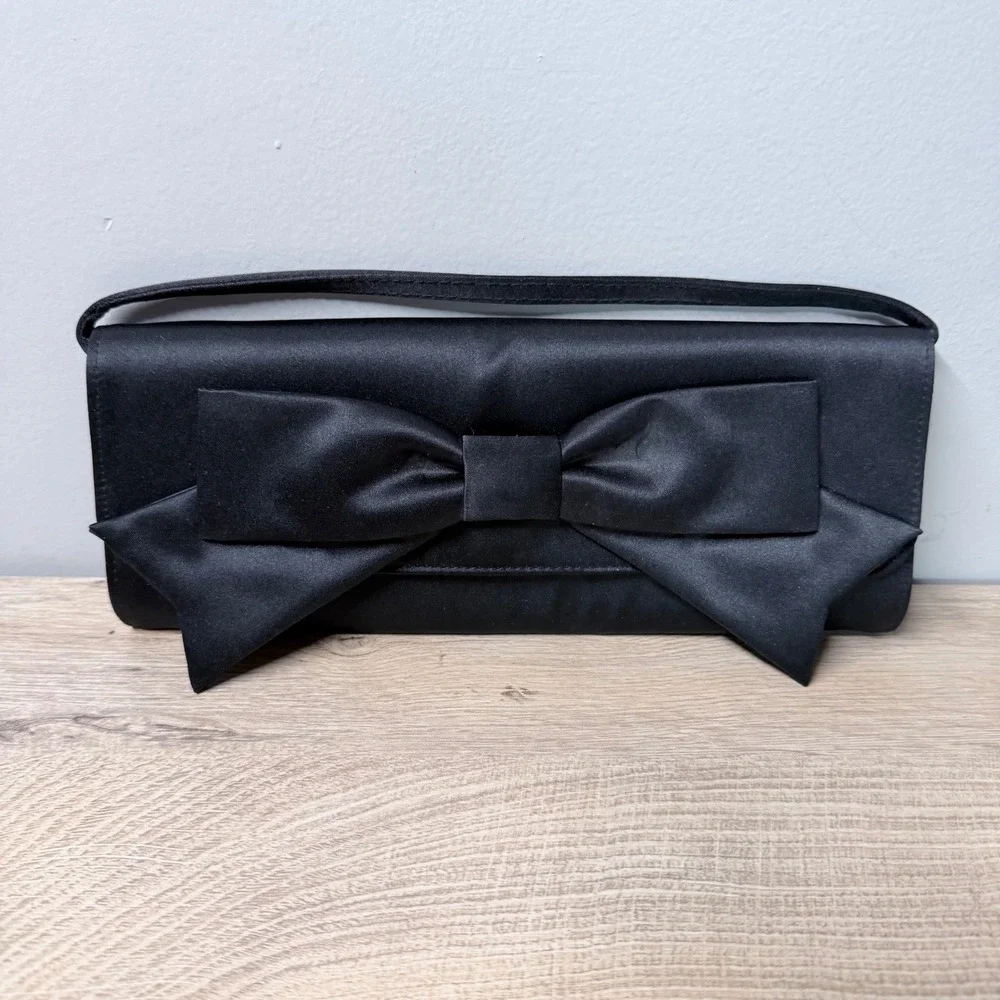 Hollywould for Target Clutch Bag Womens OS Black‎ Satin Bow Leopard Print Lining